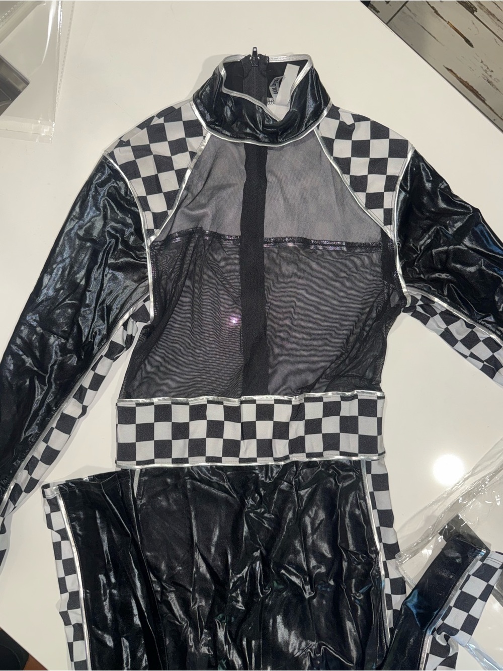 FORPLAY Black Checkerboard Mesh Panel Jumpsuit Halloween Costume